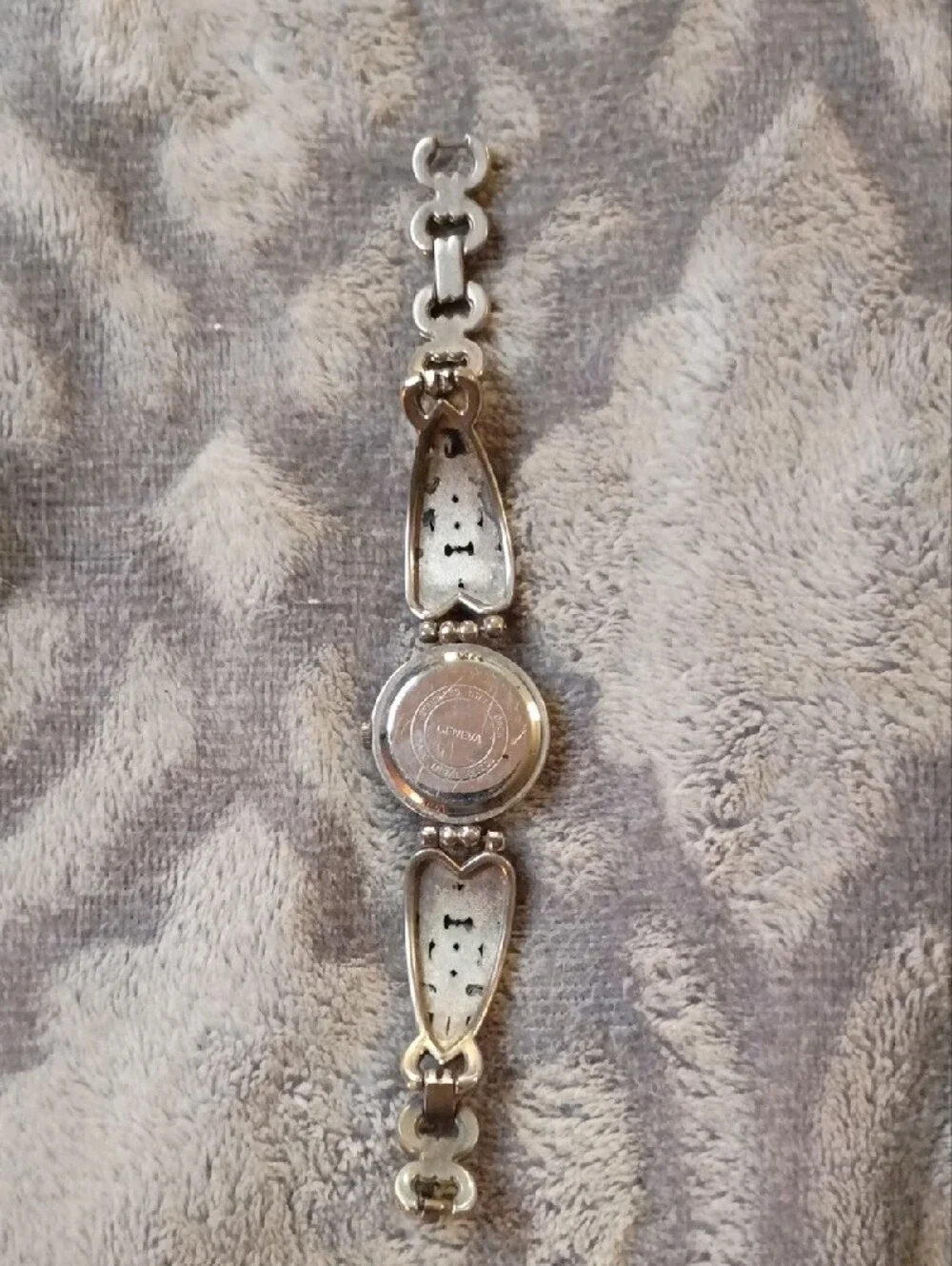 Geneva Silver Filigree Bracelet Watch - Silver and White